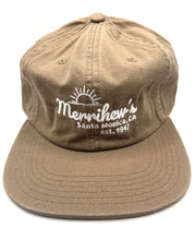 Load image into Gallery viewer, Tan color hat with 'Merrihew's Santa Monica, CA est 1947' written in white
