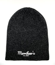 Load image into Gallery viewer, Dark gray beanie hat with 'Merrihew's est 1947' written on front
