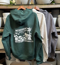 Load image into Gallery viewer, Green, sand and gray hoodie from Merrihew's Sunset Gardens nursery in Santa Monica
