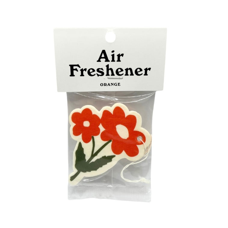 Air freshener pack shaped by a flower and scented orange.